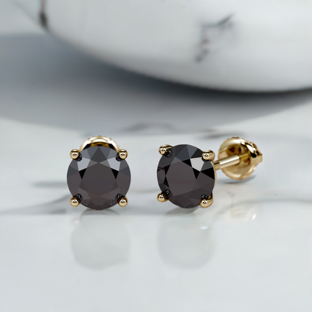 Natural Black Diamonds Round Stud Earrings