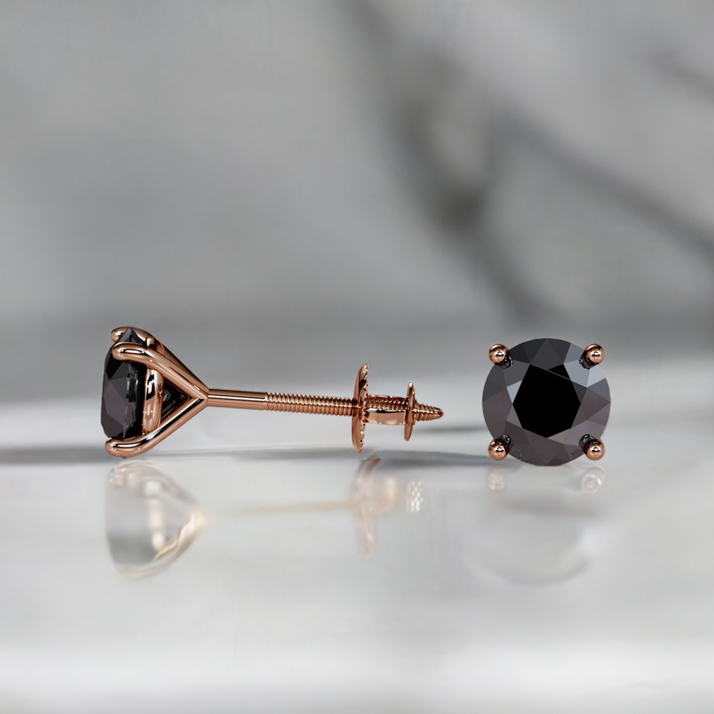 Natural Black Diamonds Round Stud Earrings