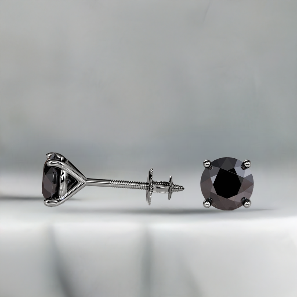 Natural Black Diamonds Round Stud Earrings