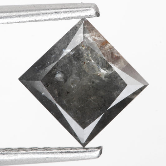 0.98 Carat 5.82 MM Natural Gray Princess Cut Salt and Pepper Diamond