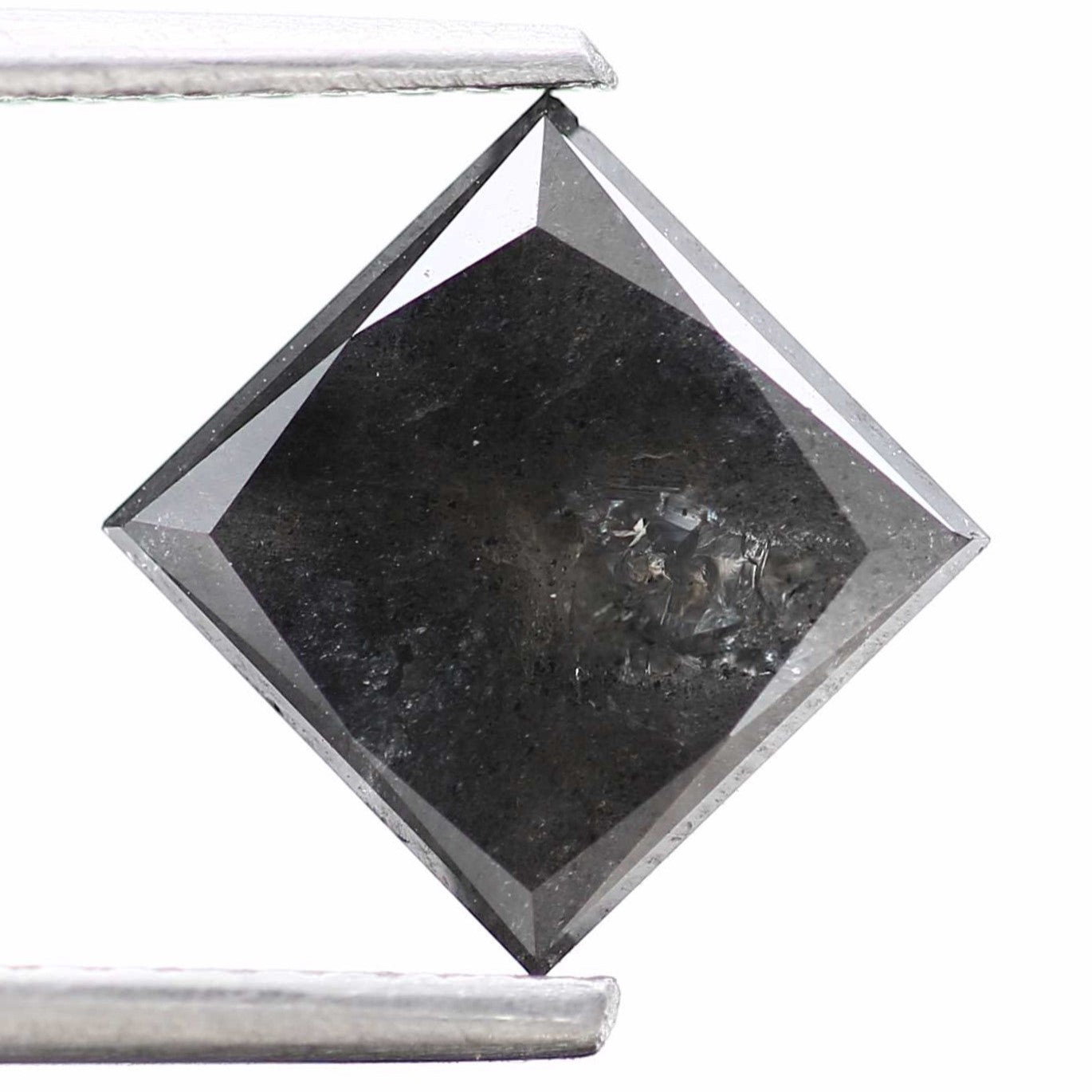 1.96 Carat 7.1 MM Natural Gray Princess Cut Salt and Pepper Diamond - Blackdiamond