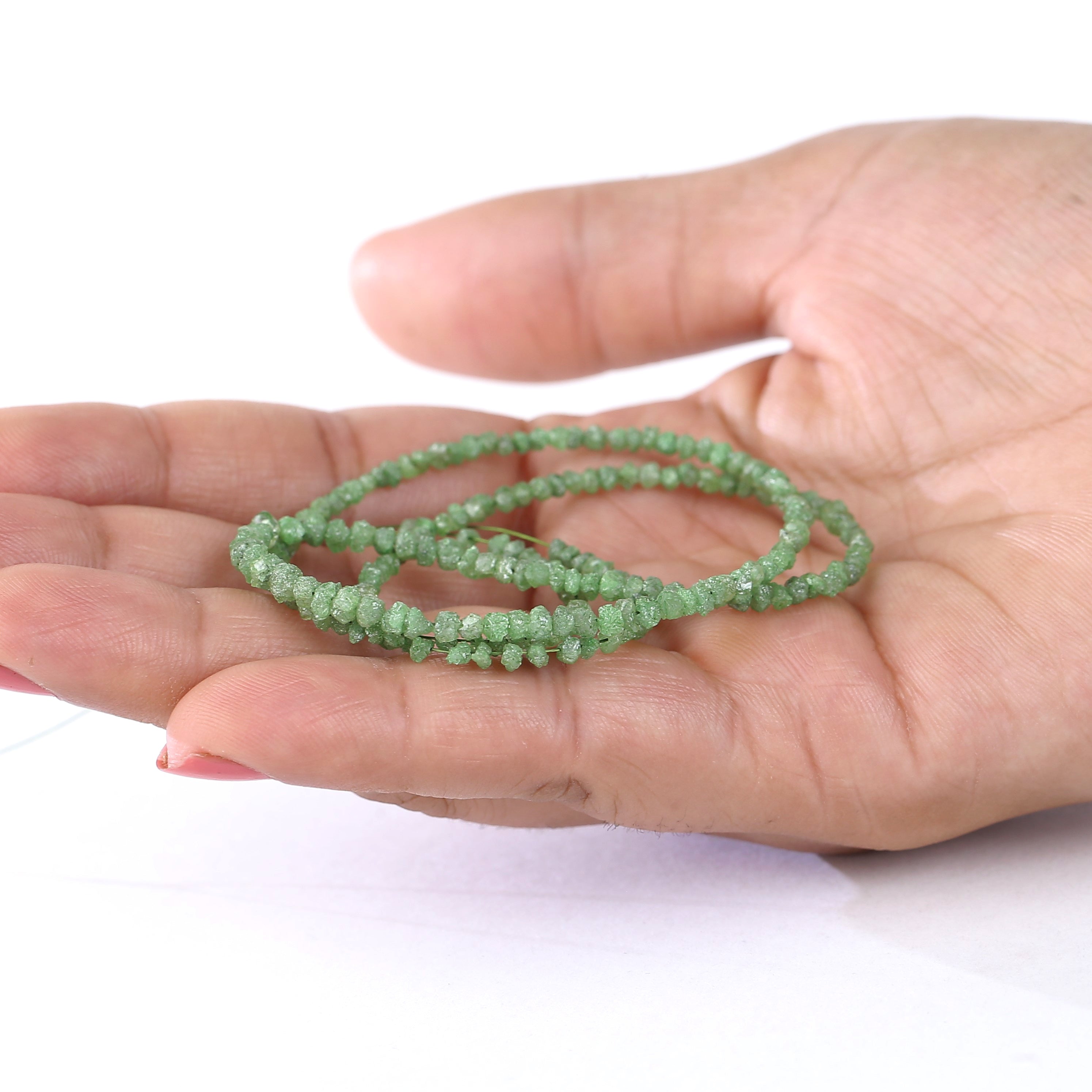 Unpolished green diamond chip beads for necklace design