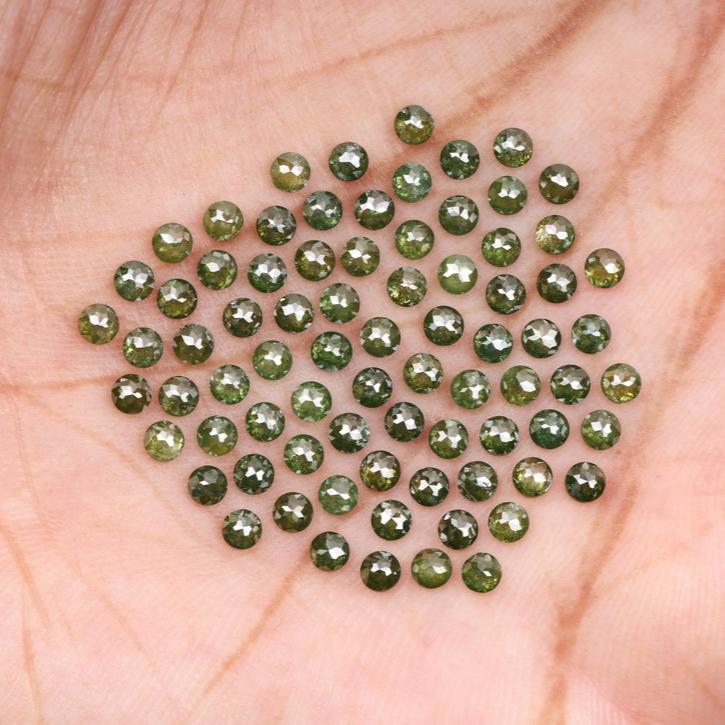 2.5 MM Enhanced Green Diamond Round Rose Cut Loose Earth Mined Diamond