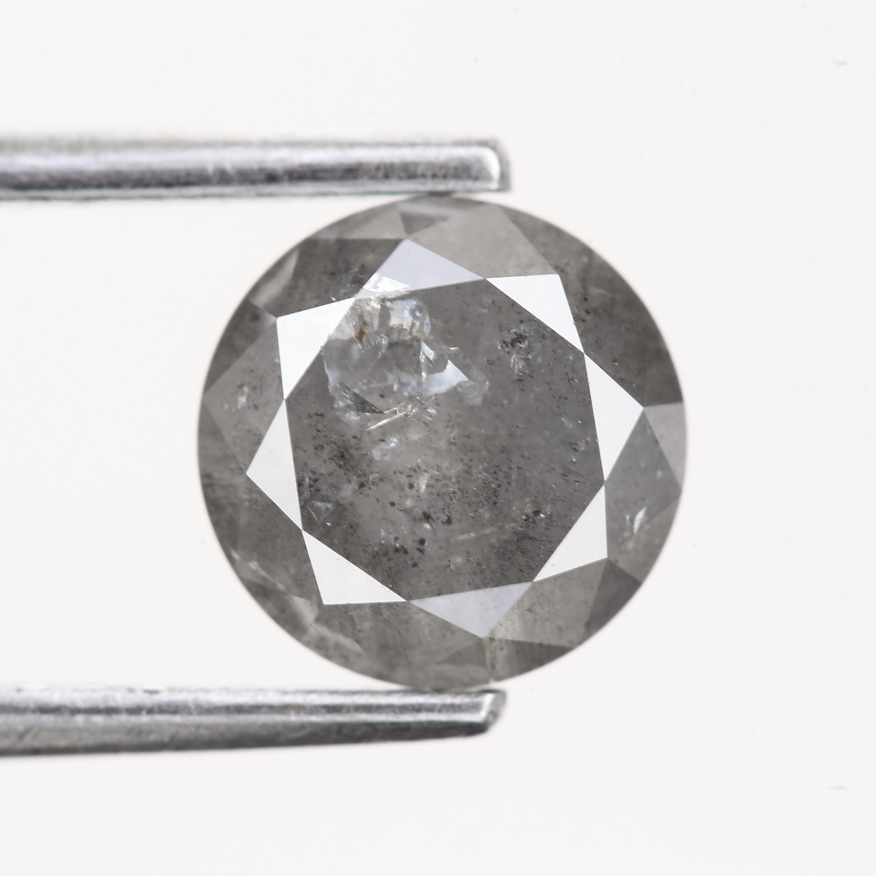 1.35 Ct Natural Grey Salt and Pepper Diamond with Speckled Inclusions, 6.9 MM.