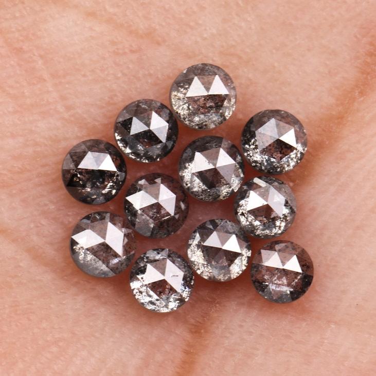 2.2 To 2.4 MM  Salt Pepper Rose Cut Loose Diamond For Engagement Ring