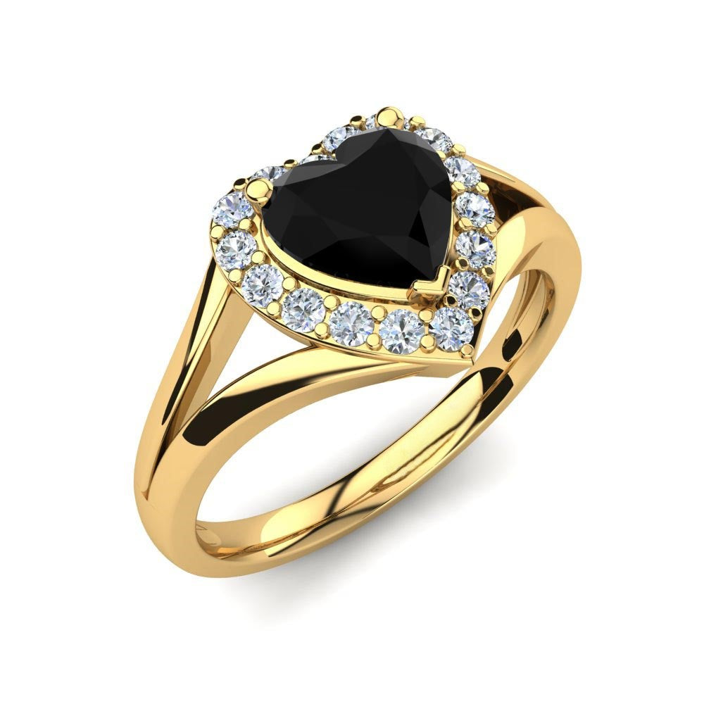 Heart Black Engagement Ring Juliana 14K Yellow Gold