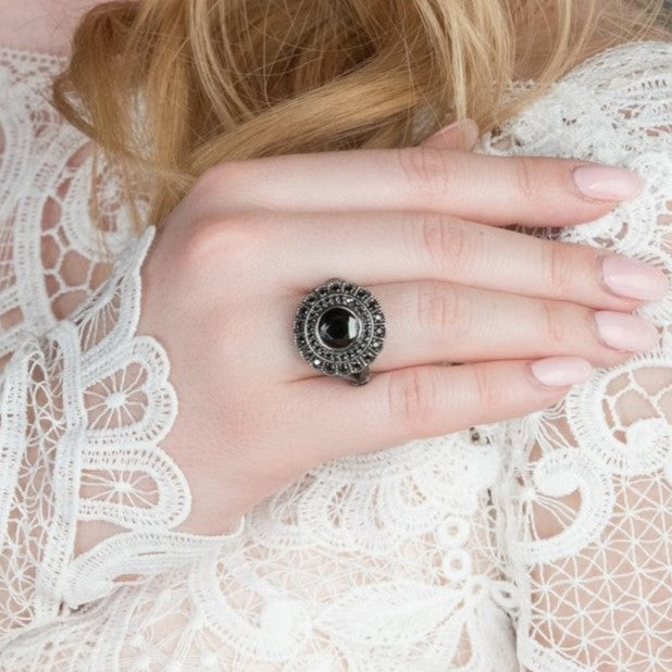 Nile Double Halo Black Diamond Ring 14k Black Gold - Blackdiamond