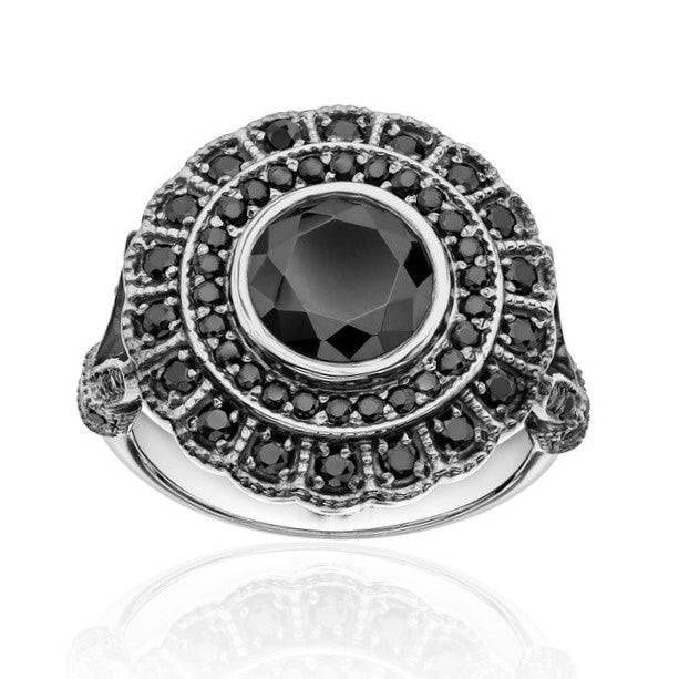 Nile Double Halo Black Diamond Ring 14k Black Gold - Blackdiamond