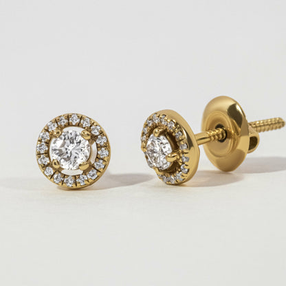 Round Halo Diamond Stud Earrings In 14k/18k Gold