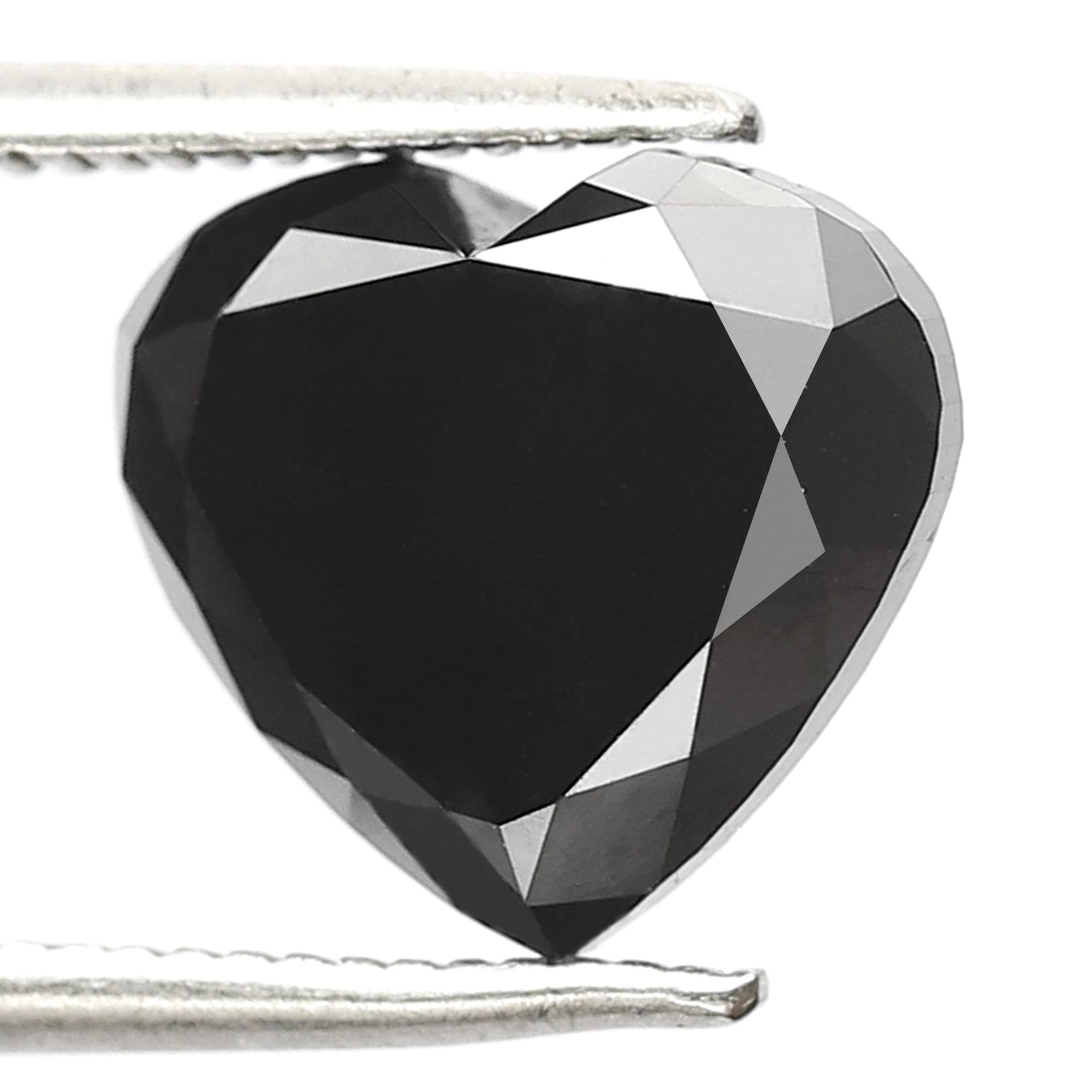 3.66 Carat Heart Shape Diamond 9 mm Heated Jet Black Color Loose Diamond For Necklace - Blackdiamond