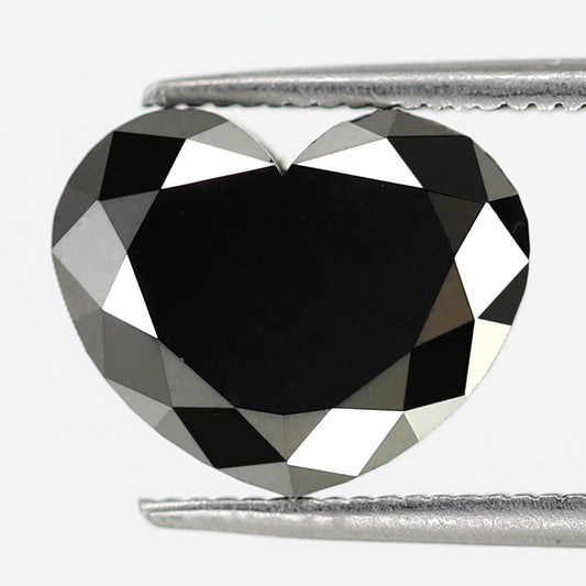 3.46 Carat Heart Shape Rose Cut Diamond Faceted Polished Treated Black Ethically Sourced Diamond For Engagement Ring