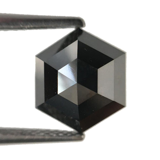9.8 x 9.8 MM Hexagon Shape Black Diamond 3.31 Carat Heated Half Step Cut AAA Quality Natural Loose Ethically Sourced Diamond