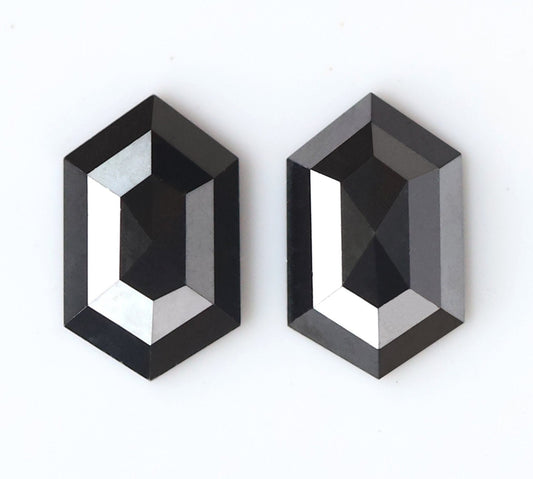 1.83 Carat Natural Black Hexagon Shape Diamond 8 MM Pair Of Black Color Diamond For Diamond Earrings