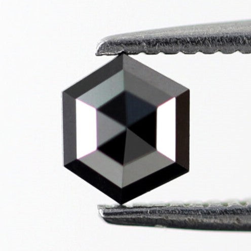 0.34 Carat Hexagon Shape Black Diamond Loose Natural 5.1 x 4.2 x 2 MM Heated Black Color Ethically Sourced Black Diamond Bespoke Design Ring