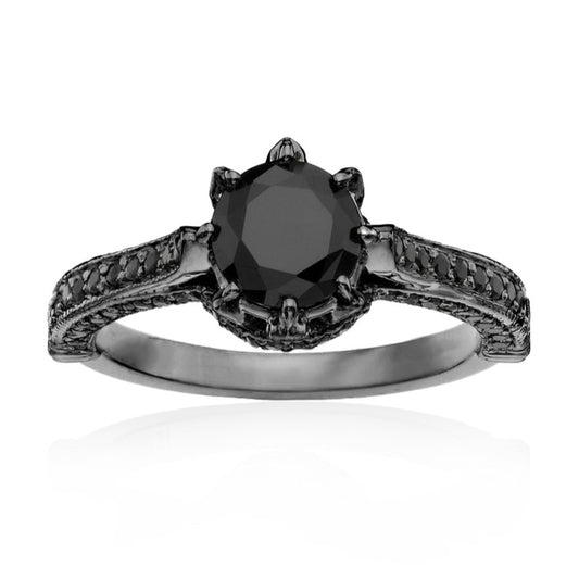 Real Black Diamond Ring 14K Black Gold Engagement Ring