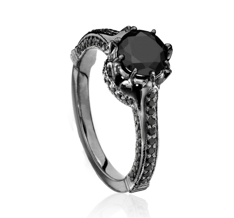 Real Black Diamond Ring 14K Black Gold Engagement Ring - Blackdiamond