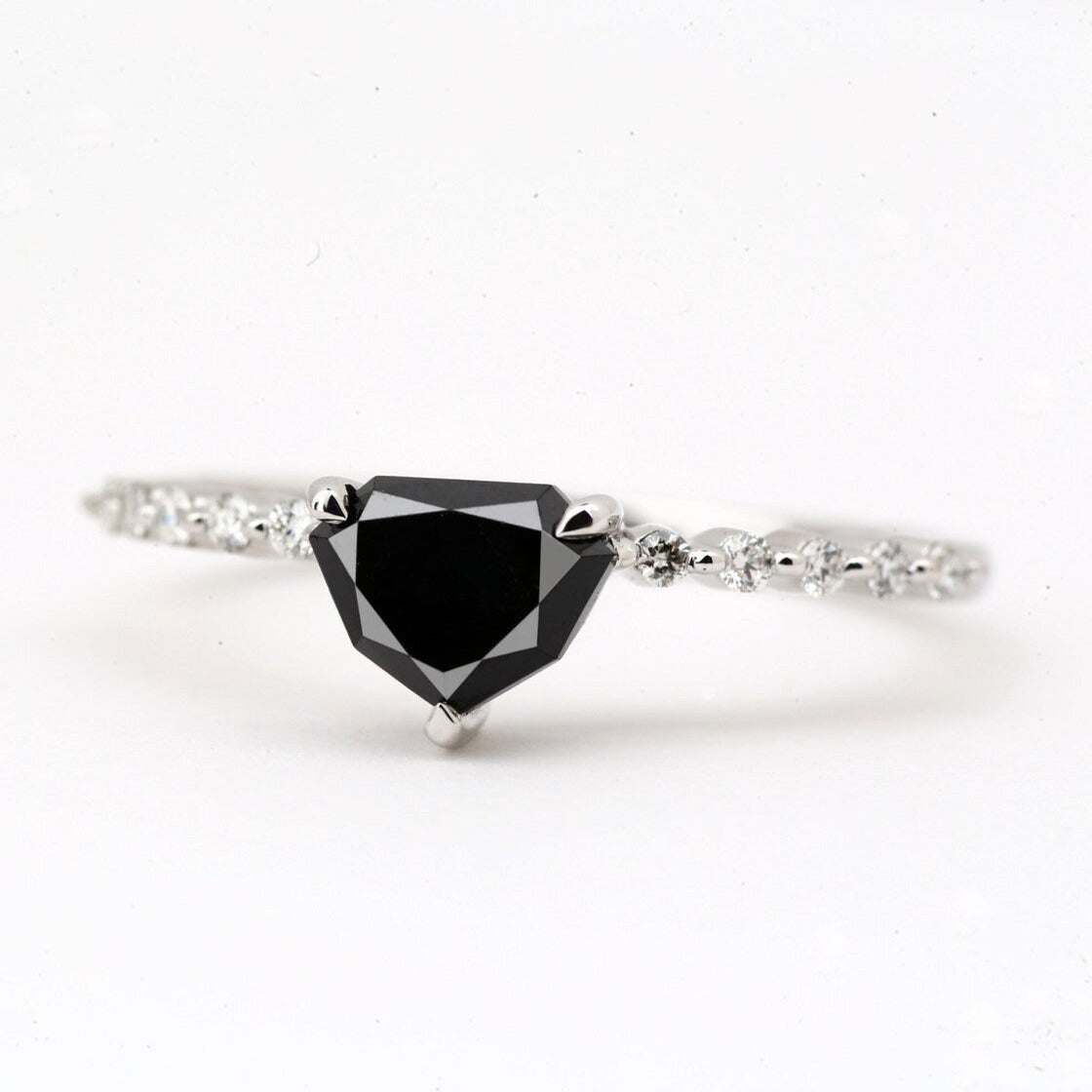 shield cut black diamond ring