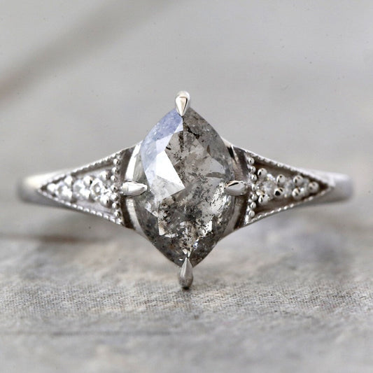 salt and pepper marquise diamond ring
