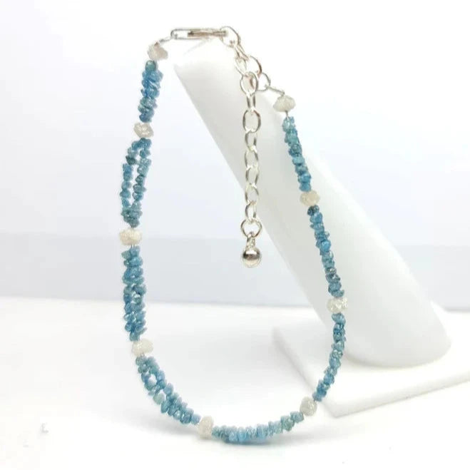 blue uncut rough diamond beads