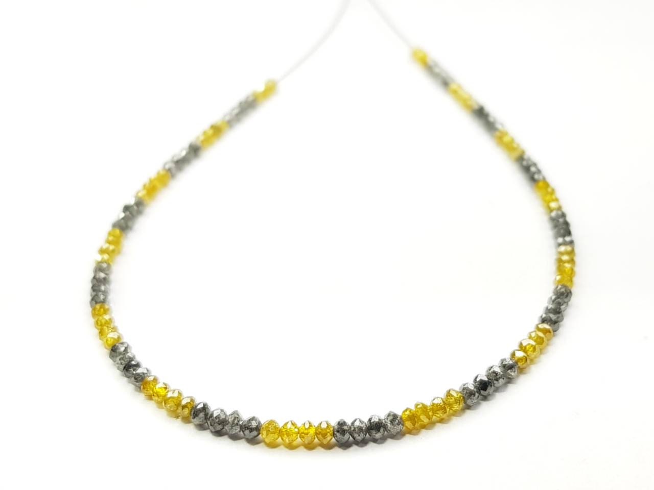 9 Carat Diamond Beads Necklace Yellow Fancy Gray Diamond 925 Silver Clap