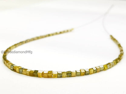 9 Carat Cube Diamond Beads Necklace Fancy Yellow Diamond 925 Silver Clap