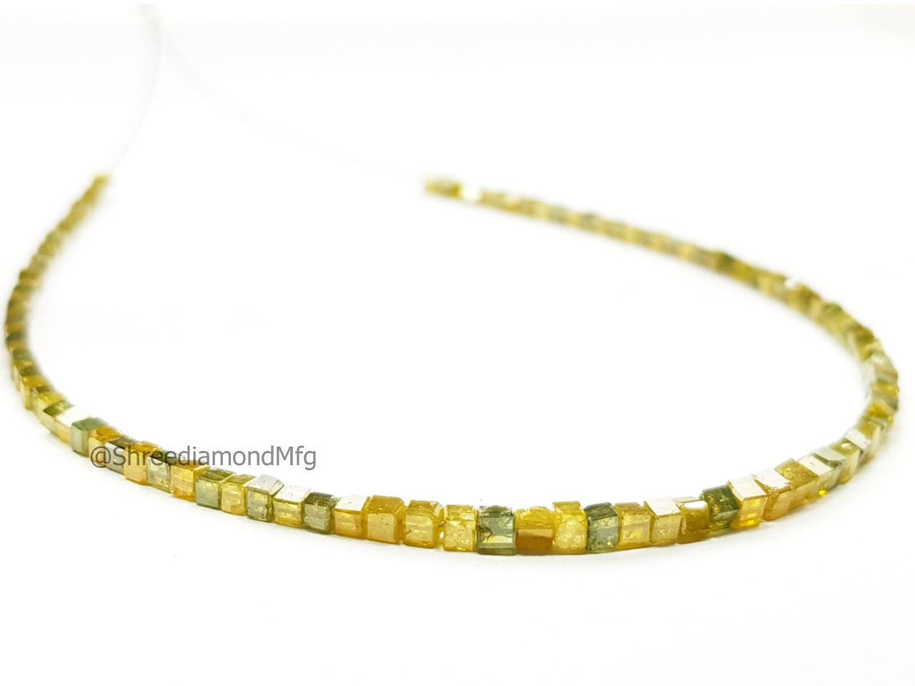 9 Carat Cube Diamond Beads Necklace Fancy Yellow Diamond 925 Silver Clap