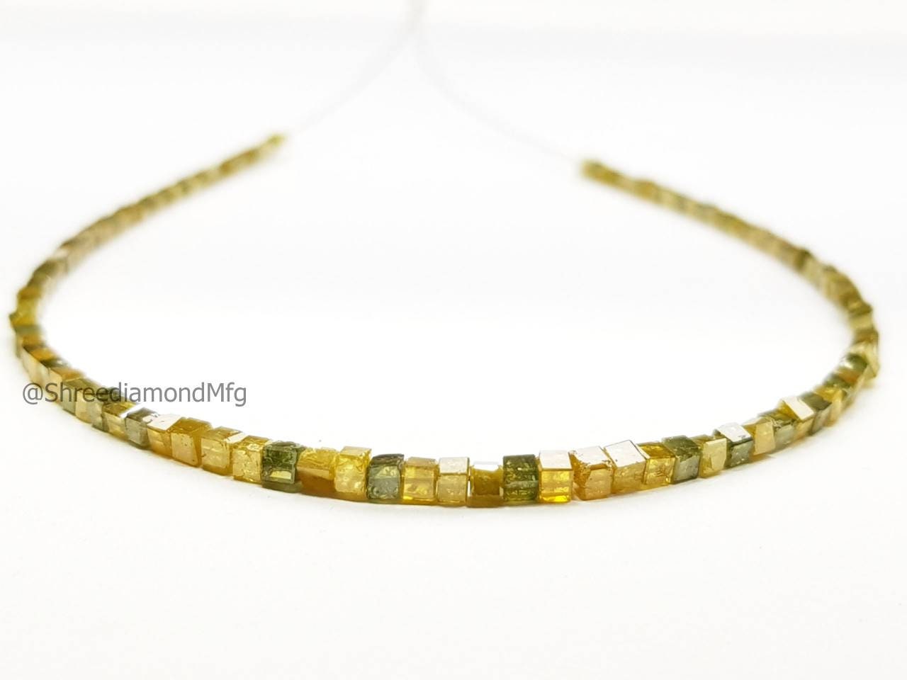 9 Carat Cube Diamond Beads Necklace Fancy Yellow Diamond 925 Silver Clap