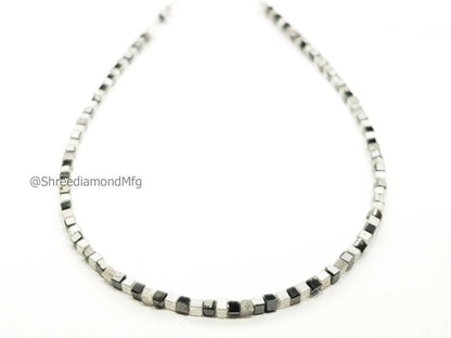 9 Carat Cube Diamond Beads Necklace Fancy Black Gray White Diamond 925 Silver Clap