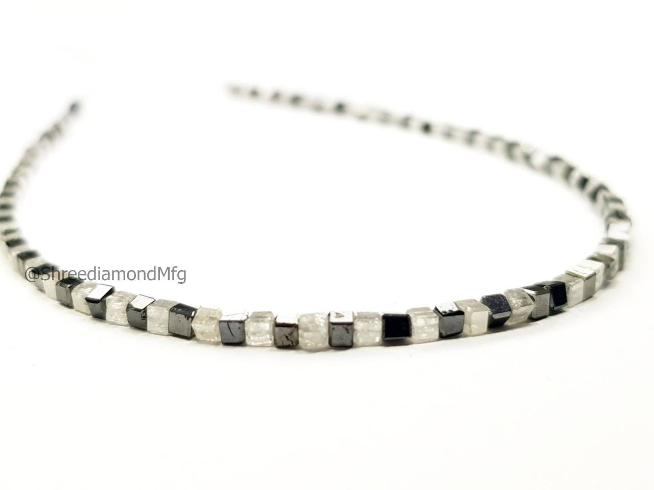 9 Carat Cube Diamond Beads Necklace Fancy Black Gray White Diamond 925 Silver Clap