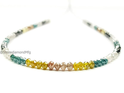 9 Carat Diamond Beads Necklace Fancy Blue Yellow Natural Diamond 925 Silver Clap