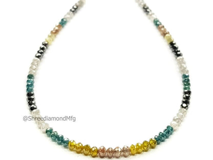 9 Carat Diamond Beads Necklace Fancy Blue Yellow Natural Diamond 925 Silver Clap