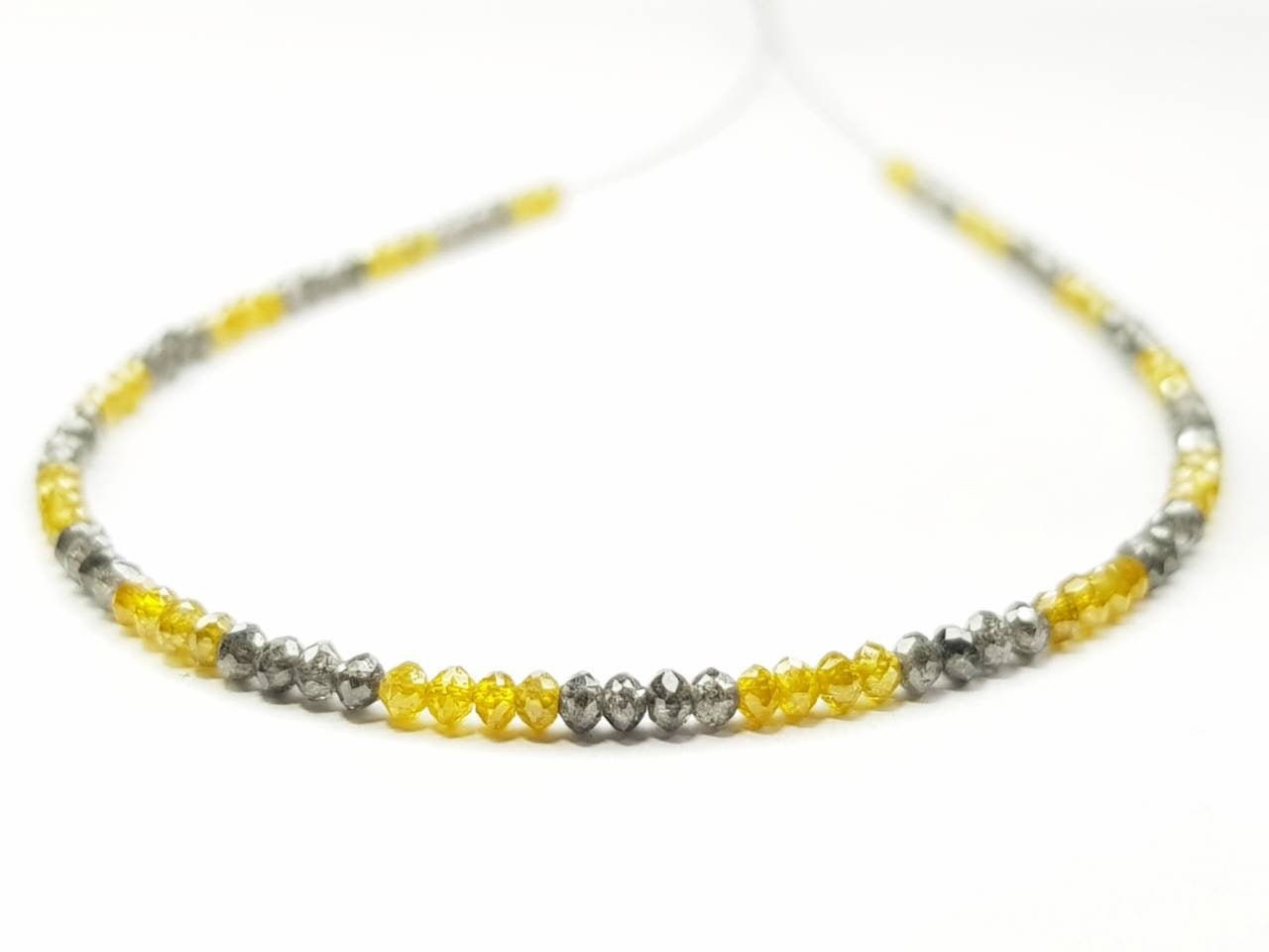 9 Carat Diamond Beads Necklace Yellow Fancy Gray Diamond 925 Silver Clap