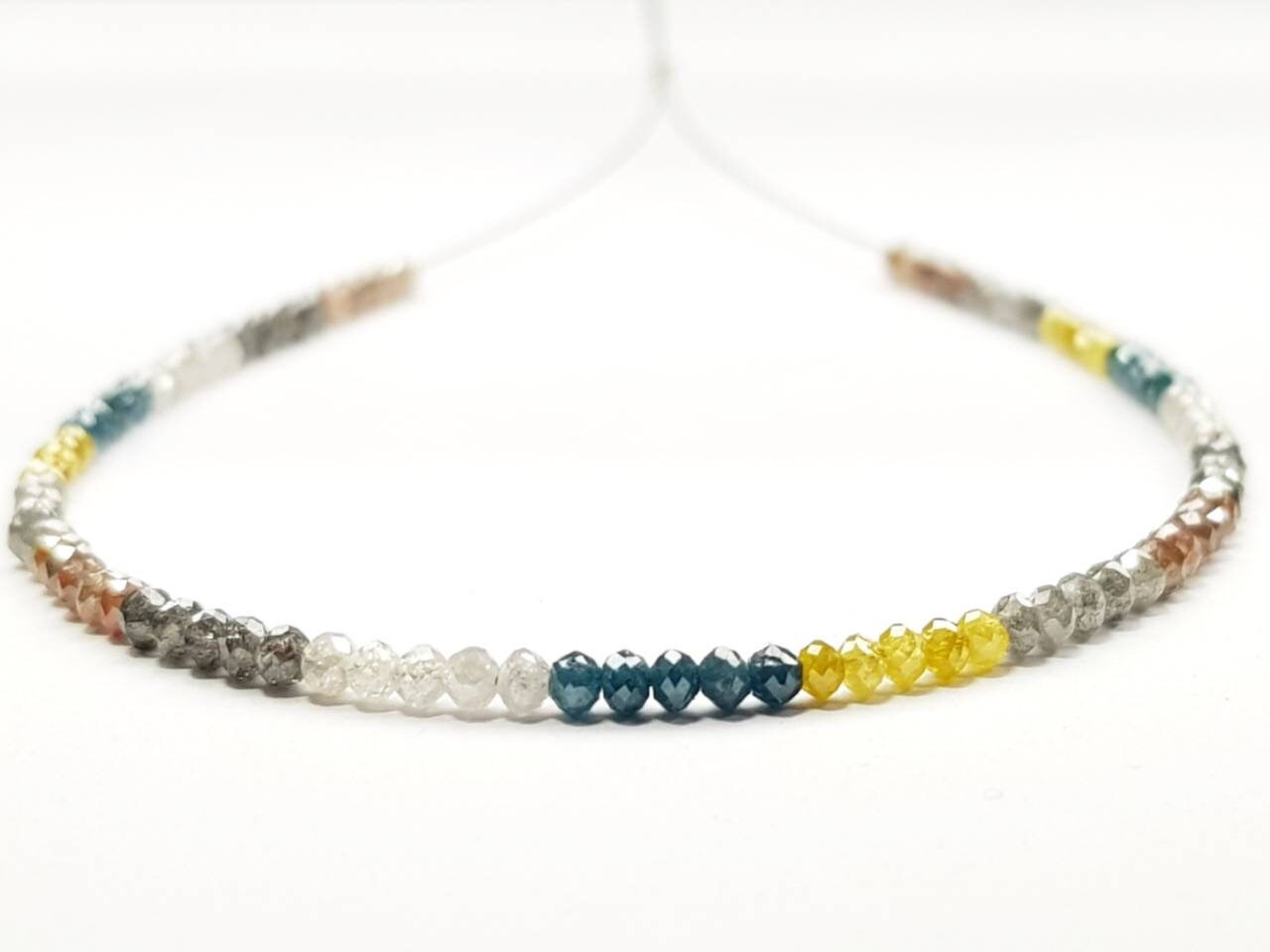 9 Carat Diamond Beads Necklace Fancy Blue Yellow Gray Natural Diamond 925 Silver Clap