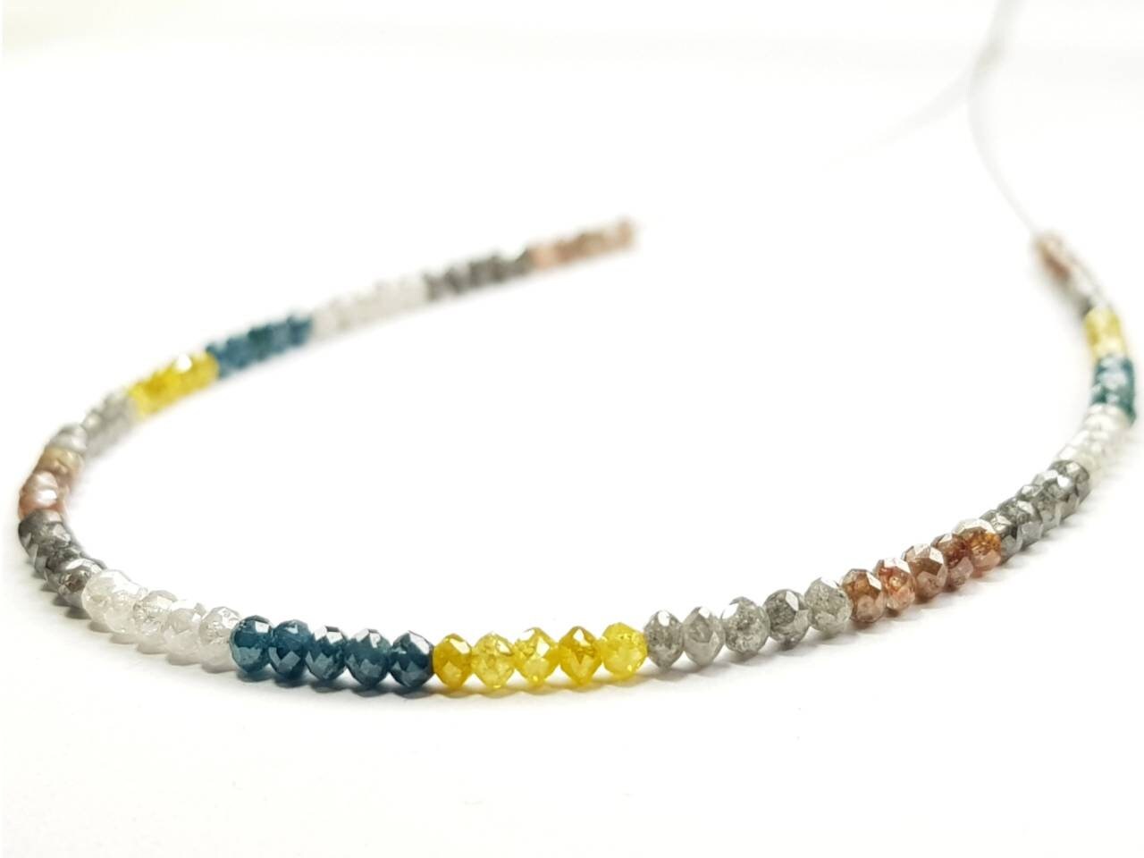 9 Carat Diamond Beads Necklace Fancy Blue Yellow Gray Natural Diamond 925 Silver Clap