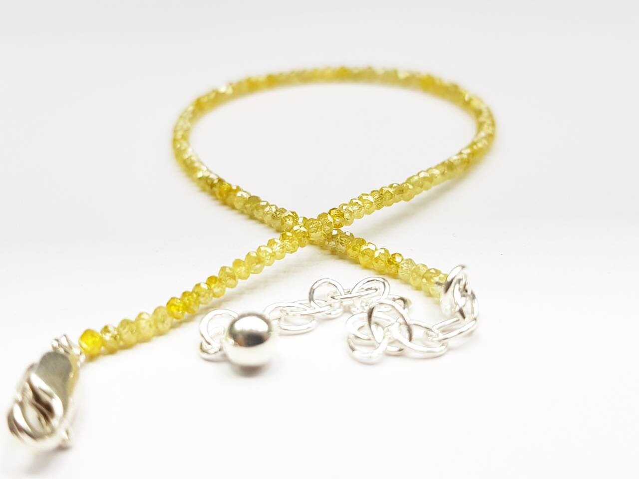 Diamond Beads 9 Carat Natural Yellow Beads Necklace Wt Silver Clap Anniversary Gift