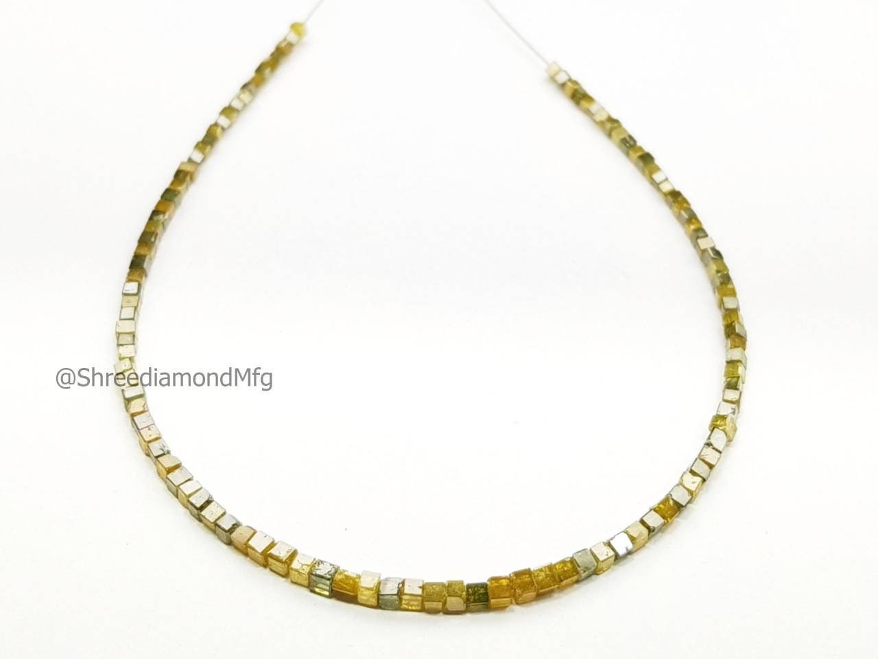 9 Carat Cube Diamond Beads Necklace Fancy Yellow Diamond 925 Silver Clap