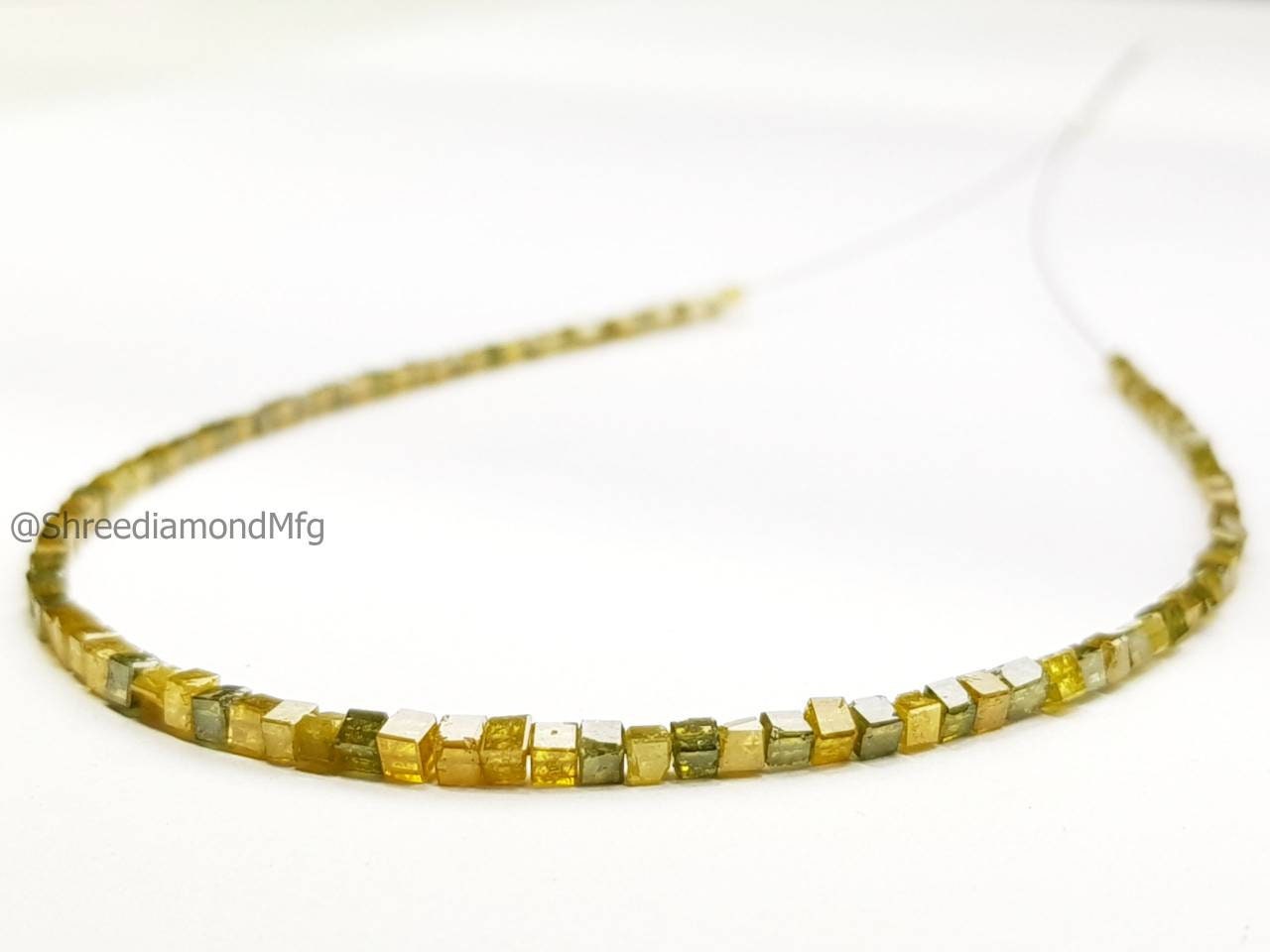 9 Carat Cube Diamond Beads Necklace Fancy Yellow Diamond 925 Silver Clap