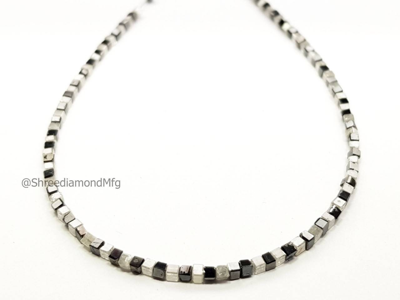 9 Carat Cube Diamond Beads Necklace Fancy Black Gray White Diamond 925 Silver Clap