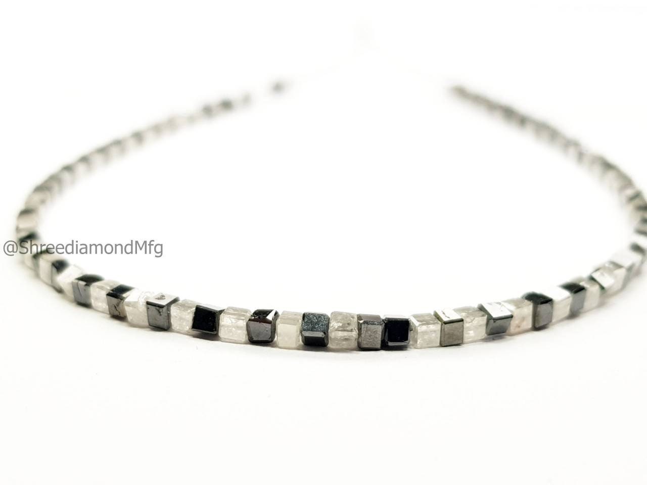 9 Carat Cube Diamond Beads Necklace Fancy Black Gray White Diamond 925 Silver Clap