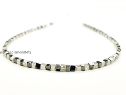 9 Carat Cube Diamond Beads Necklace Fancy Black Gray White Diamond 925 Silver Clap