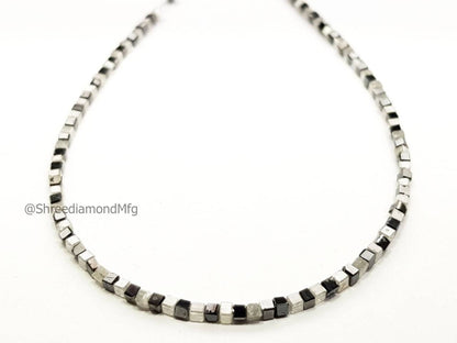 9 Carat Cube Diamond Beads Necklace Fancy Black Gray White Diamond 925 Silver Clap