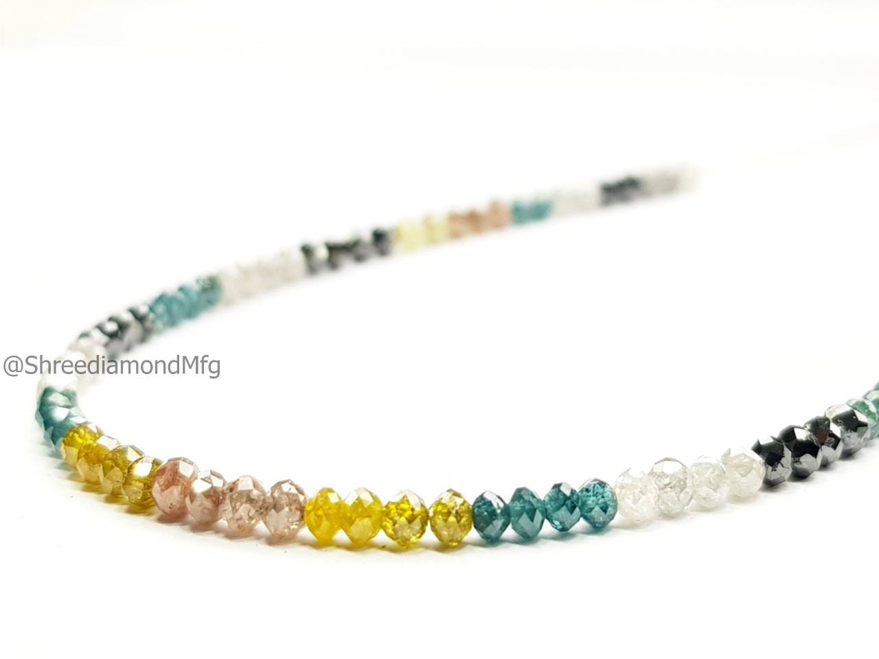 9 Carat Diamond Beads Necklace Fancy Blue Yellow Natural Diamond 925 Silver Clap