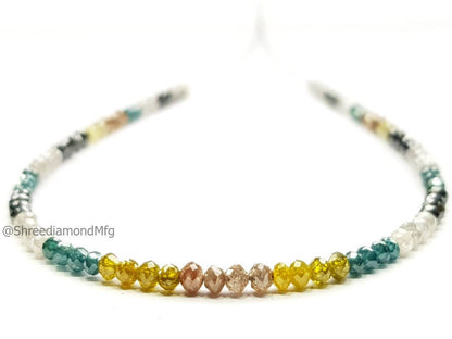 9 Carat Diamond Beads Necklace Fancy Blue Yellow Natural Diamond 925 Silver Clap