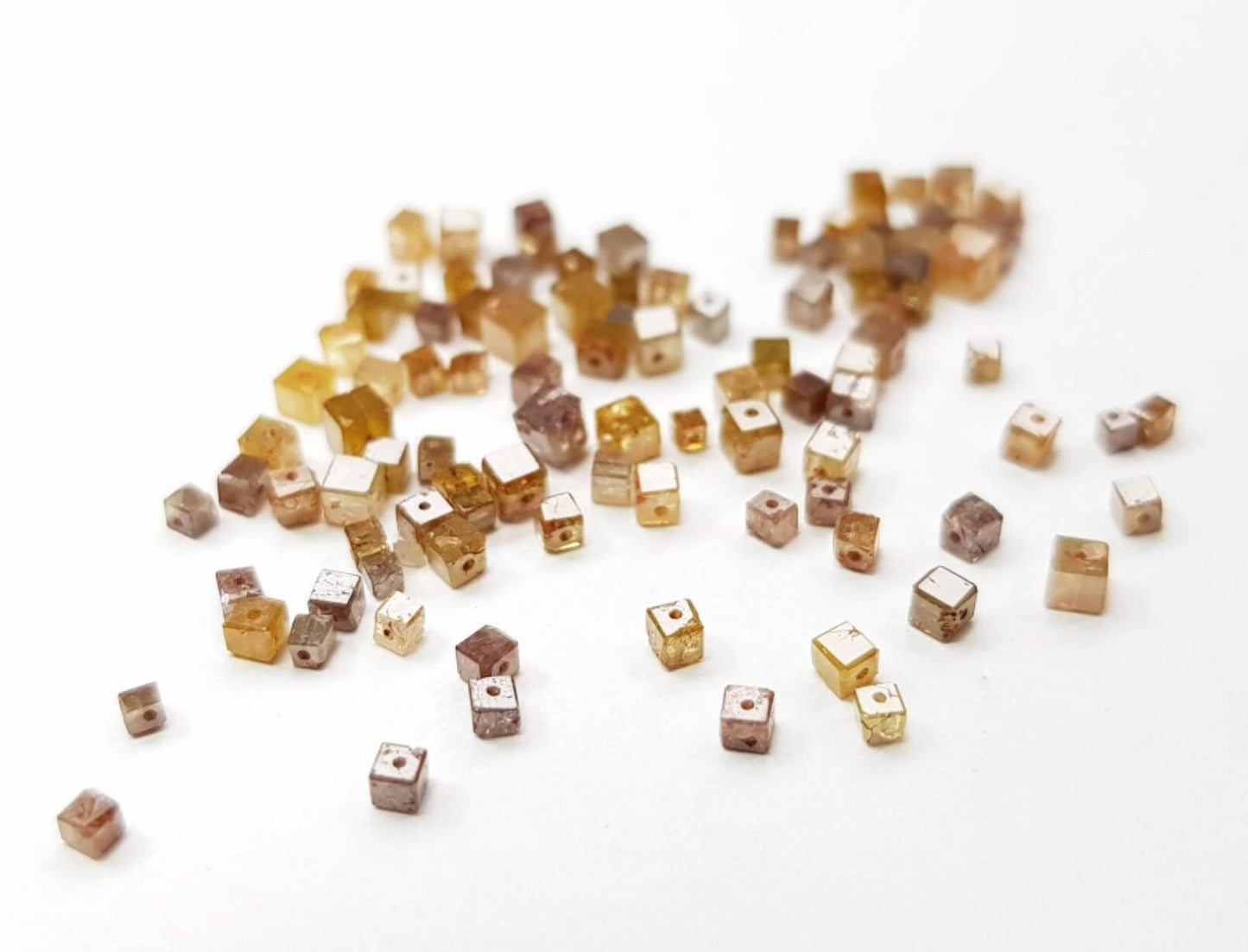 4 Carat Natural Brown Color Cube Diamonds Beads with Drilled Hole