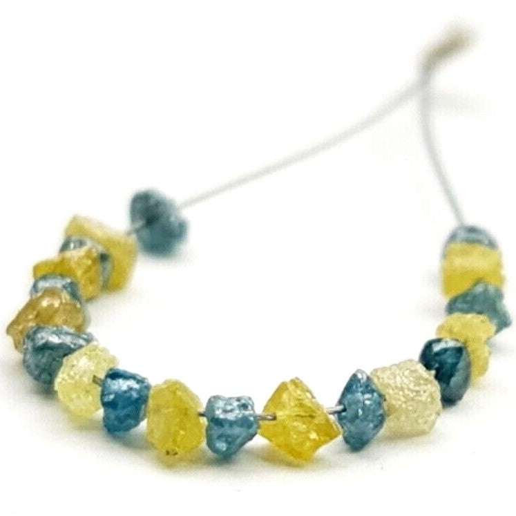 Rough Diamond Beads Fancy Blue Yellow Raw Diamond Drilled Hole Natural Diamond Gift for Her