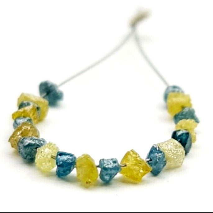 Fancy Blue Yellow Color Rough Natural Diamond Beads Bracelet Gift for Her