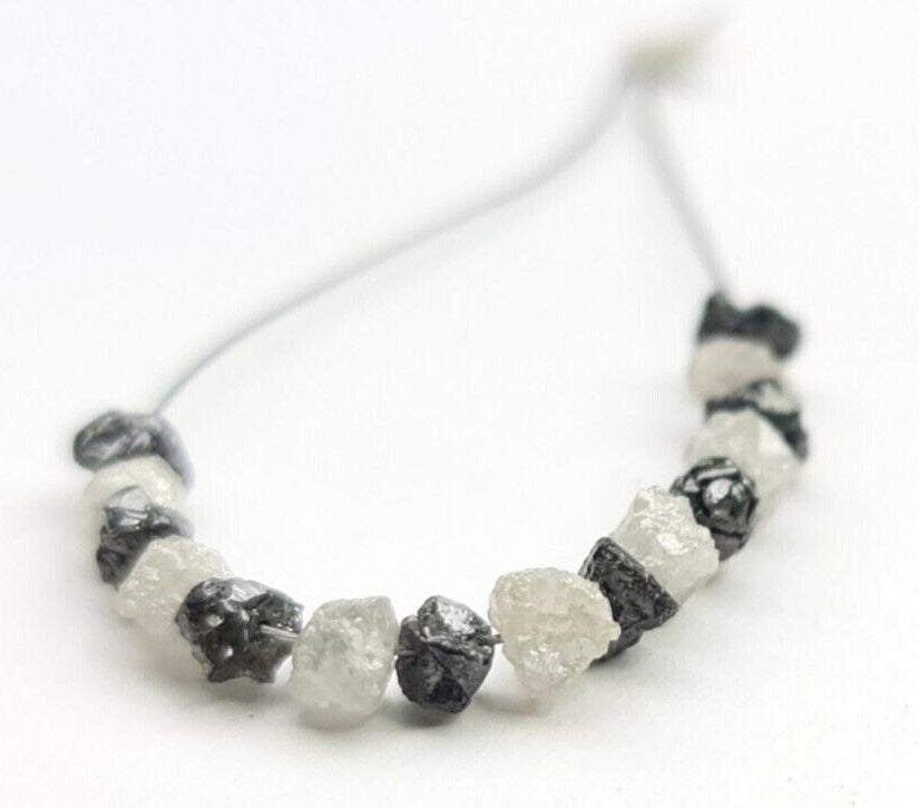 Rough Natural Black White Diamond Beads Bracelet Gift for Her 1.5 to 2 mm