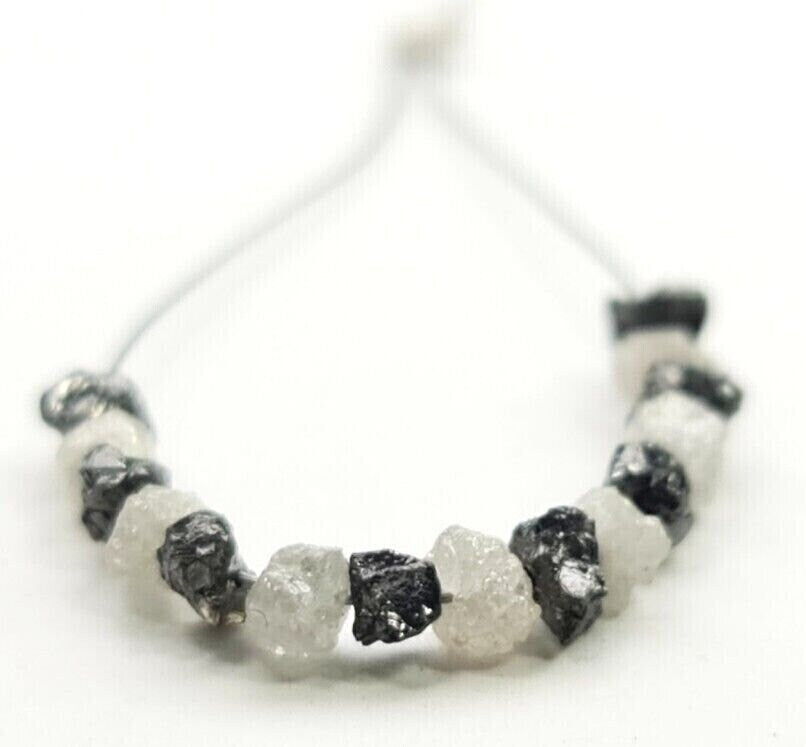 Rough Natural Black White Diamond Beads Bracelet Gift for Her 1.5 to 2 mm