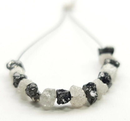 Rough Natural Black White Diamond Beads Bracelet Gift for Her 1.5 to 2 mm