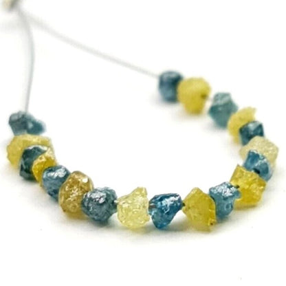 Rough Diamond Beads Fancy Blue Yellow Raw Diamond Drilled Hole Natural Diamond Gift for Her